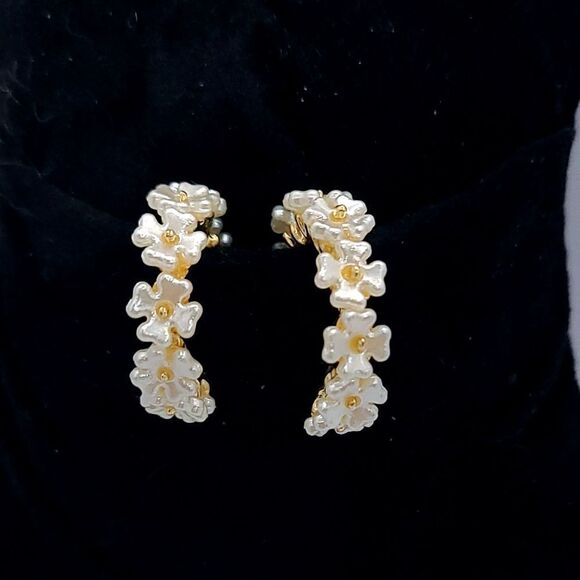 Japanese Cherry Blossom Floral Hoop Earrings Wedding Prom Formal Jewelry Woman's - Picture 6 of 7